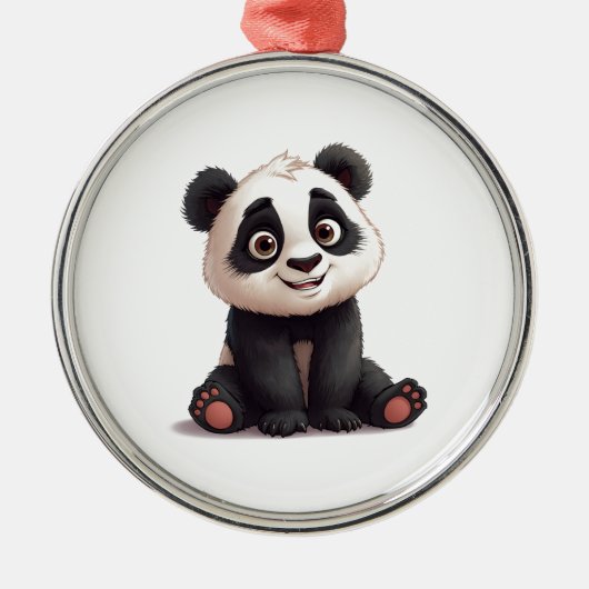 Sitting Panda Bear Cartoon Illustration Artwork Ornament Aus Metall (Vorne)