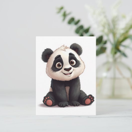 Sitting Panda Bear Cartoon Illustration Artwork Postkarte (Stehend Vorderseite)