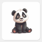 Sitting Panda Bear Cartoon Illustration Artwork Quadratischer Aufkleber (Vorderseite)