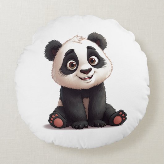 Sitting Panda Bear Cartoon Illustration Artwork Rundes Kissen (Vorderseite)