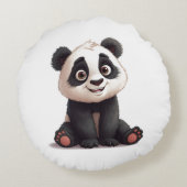 Sitting Panda Bear Cartoon Illustration Artwork Rundes Kissen (Rückseite)