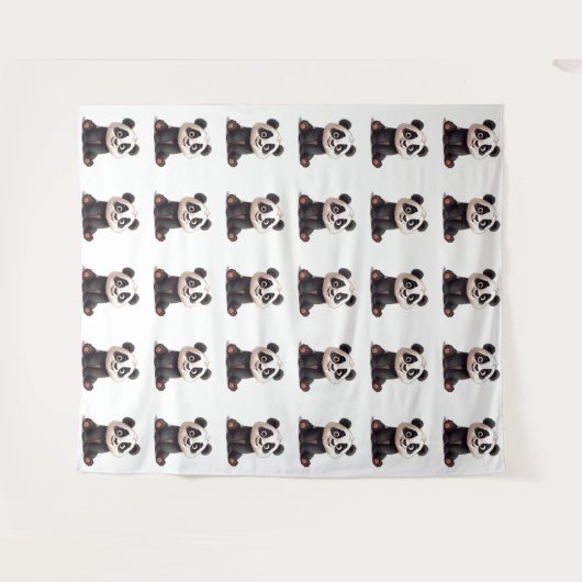 Sitting Panda Bear Cartoon Illustration Artwork Wandteppich (Vorderseite (Horizontal))