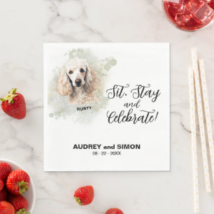 Sitz, bleib & feiere Pudel-Hund-Foto-Hochzeit Serviette