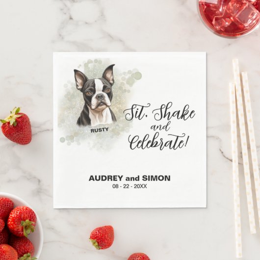 Sitz, schüttle und feiere Boston Terrier Hochzeit Serviette (Beispiel)