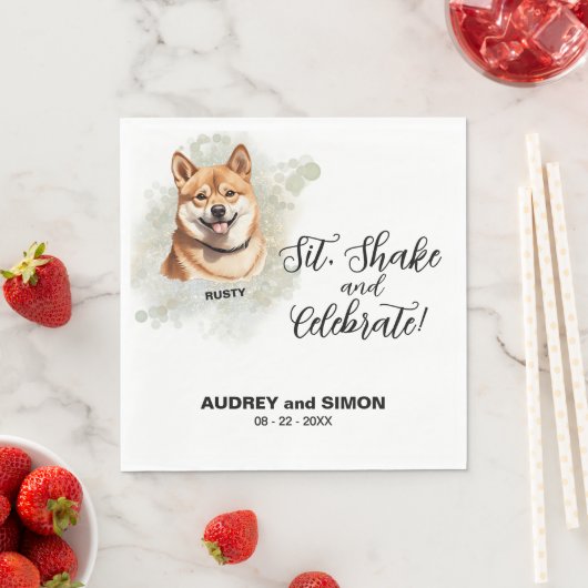 Sitz, schüttle und feiere Shiba Inu Hochzeit Serviette (Beispiel)