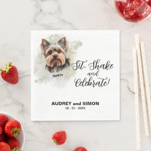 Sitz, schüttle und feiere Yorkshire-Terrier-Hochze Serviette