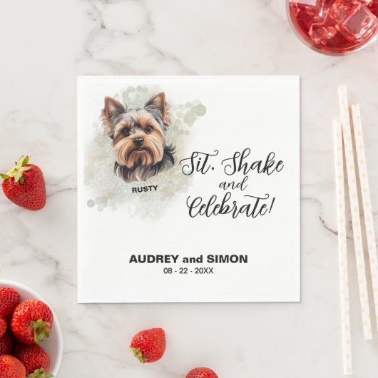 Sitz, schüttle und feiere Yorkshire-Terrier-Hochze Serviette (Beispiel)