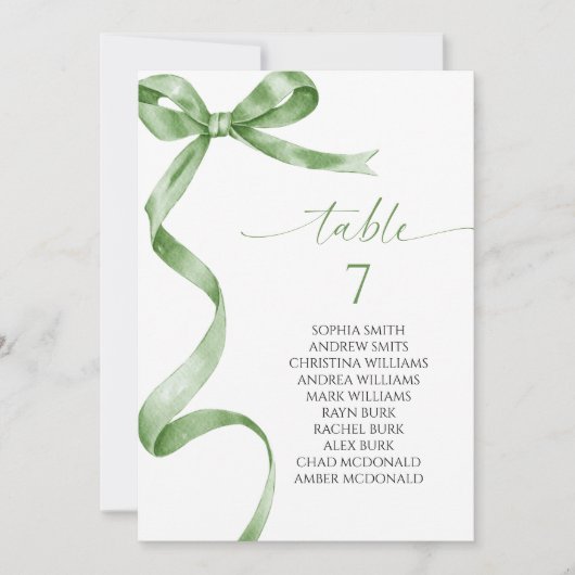 Sitzdiagramm der grünen Bow-Tischnummer Einladung (Vorderseite)