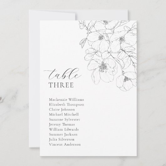 Sitzdiagramm Minimalistische Schwarz-weiße Blütenk Einladung (Vorderseite)