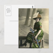 Sitzen auf der Bank mit Schirm Postkarte (Vorne/Hinten)