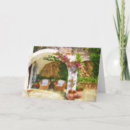 Sitzen auf einem reizenden Patio, zum des Feiertagskarte