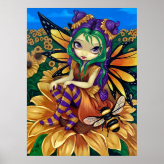 Sitzen auf einer Fantasiewelt der Sonnenblume ART  Poster