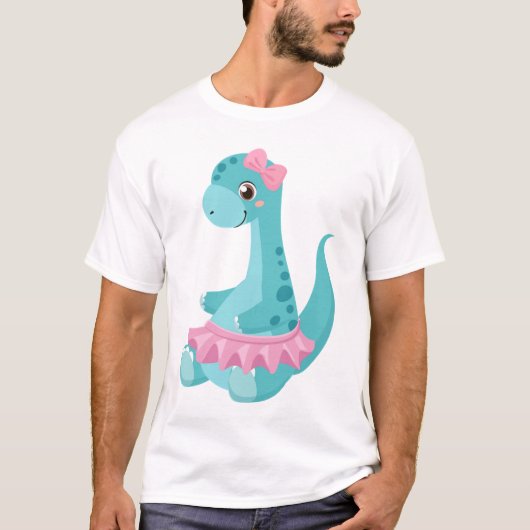 Sitzen Baby Dinosaurier mit rosa Balletttutu T-Shirt (Vorderseite)