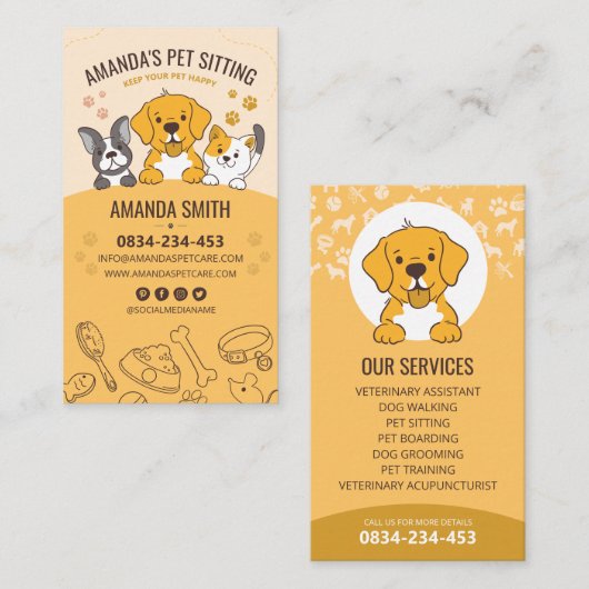 Sitzen, Boarding der Hunde, Veterinärklinik, Haust Visitenkarte (Vorne/Hinten)