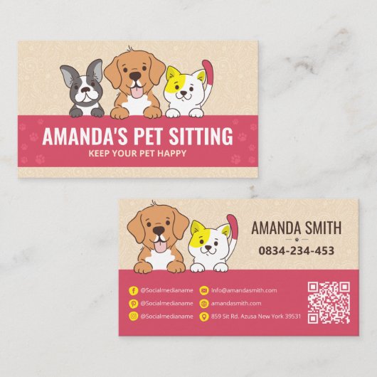 Sitzen, Boarding der Hunde, Veterinärklinik, Haust Visitenkarte (Vorne/Hinten)