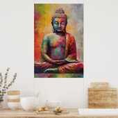 Sitzen Buddha mit Rainbow Overlay Art Print Poster (Küche)