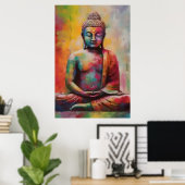 Sitzen Buddha mit Rainbow Overlay Art Print Poster (Heimbüro)