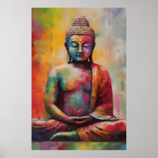 Sitzen Buddha mit Rainbow Overlay Art Print Poster