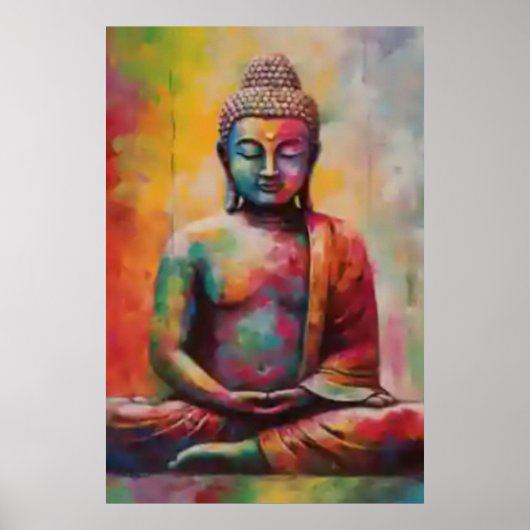 Sitzen Buddha mit Rainbow Overlay Art Print Poster (Vorne)