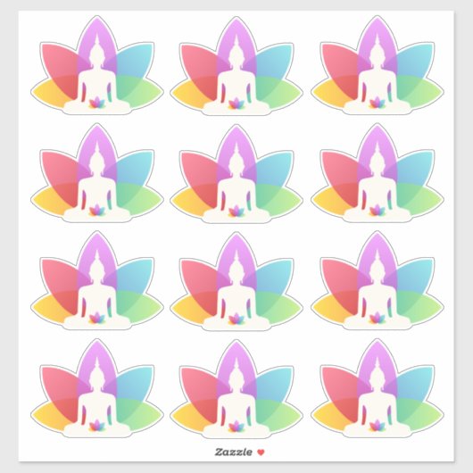 Sitzen Buddha und farbenfrohe Lotus Petals Aufkleber (Blatt)