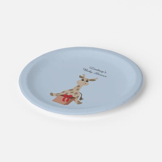 Sitzen Giraffe Babydusche Pappteller (Schrägansicht)