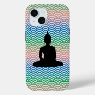 Sitzen Meditation Buddha im Meer der farbigen Well iPhone 15 Hülle