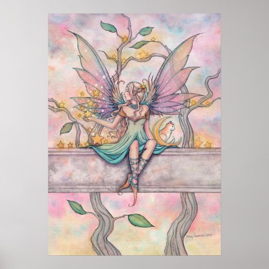 Sitzen mit Sternen Fairy mit Orange Tabby Art Poster (Vorne)
