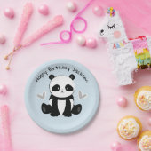 Sitzen Panda mit Herz-Blau-Party-Platte Pappteller (Party)
