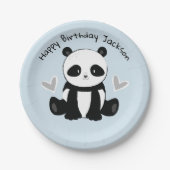 Sitzen Panda mit Herz-Blau-Party-Platte Pappteller (Vorderseite)