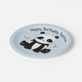 Sitzen Panda mit Herz-Blau-Party-Platte Pappteller (Schrägansicht)