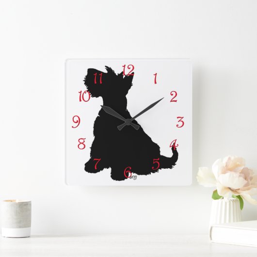 Sitzen Scottie Dog Quadratische Wanduhr (Zuhause)
