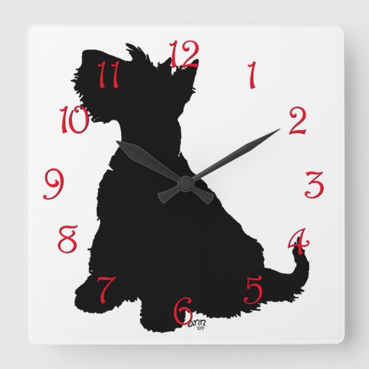 Sitzen Scottie Dog Quadratische Wanduhr (Vorderseite)