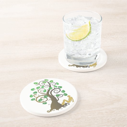 Sitzen unter dem Baum Sandstein Untersetzer (Seite)