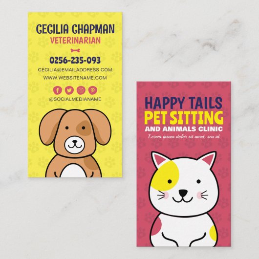 Sitzen von Haustieren, tierärztliche Klinik, Tiera Visitenkarte (Vorne/Hinten)