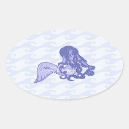 Sitzen von Mermaid Blue Ovaler Aufkleber