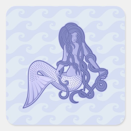 Sitzen von Mermaid Blue Quadratischer Aufkleber (Vorderseite)