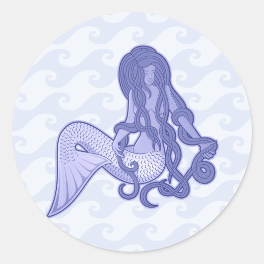 Sitzen von Mermaid Blue Runder Aufkleber (Vorderseite)