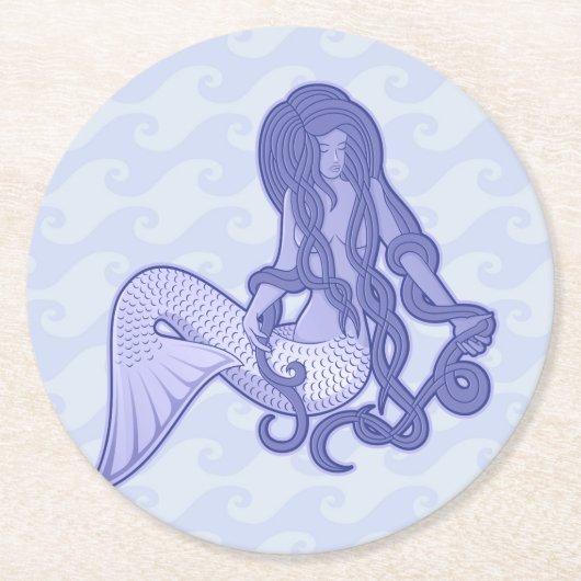 Sitzen von Mermaid Blue Runder Pappuntersetzer (Vorderseite)