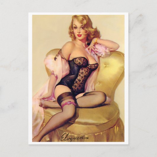 Sitzend Pin Up Postkarte (Vorderseite)