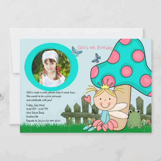 Sitzende feenhafte Prinzessin Foto Birthday Einladung (Vorderseite)