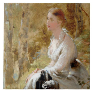 Sitzende Frau in einem Wald (Elegante Schönheit) Fliese
