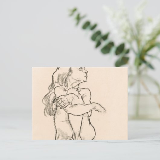 Sitzende Frau klappert ihr Links Knie Egon Schiele Postkarte (Stehend Vorderseite)