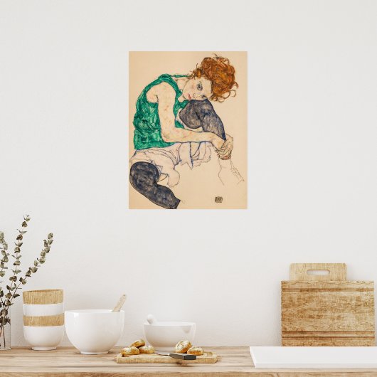 Sitzende Frau mit Bent Knee von Egon Schiele Poster (Küche)