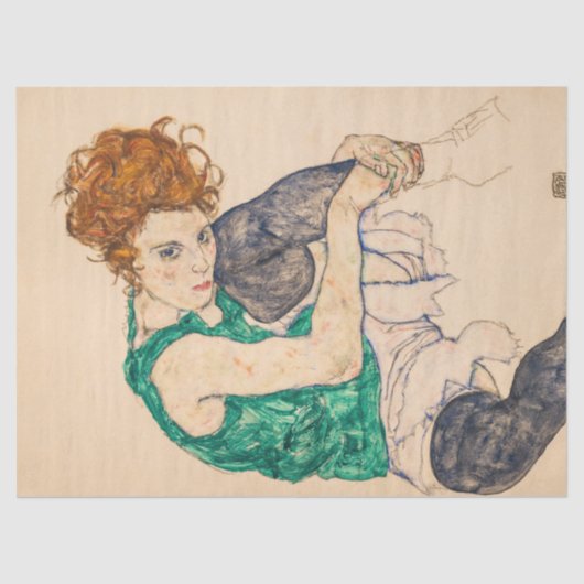 Sitzende Frau mit Bent Knee von Egon Schiele Seidenpapier (Vorderseite)
