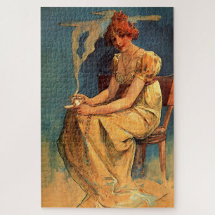 Sitzende Frau mit Kaffeetasse - Alphonse Mucha Puzzle