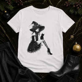 Sitzende gotische Hexe – Witchcore Dunkle Eleganz T-Shirt