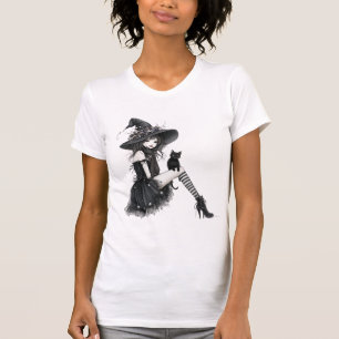 Sitzende gotische Hexe – Witchcore Dunkle Eleganz T-Shirt