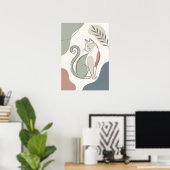 Sitzende Katze Boho Abstrakt Poster (Heimbüro)