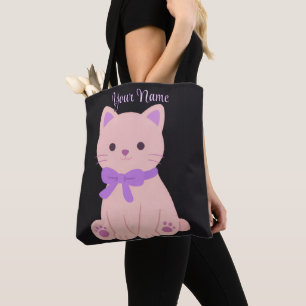 Sitzende Katze Lila Schleife Süße Kawaii Individue Tasche