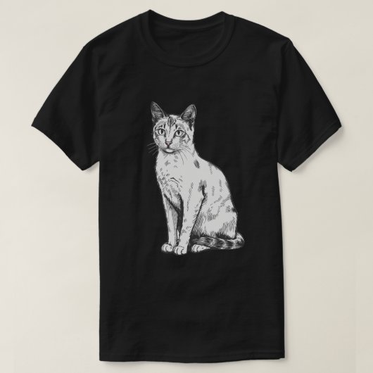 Sitzende Katzenkunst T-Shirt (Design vorne)